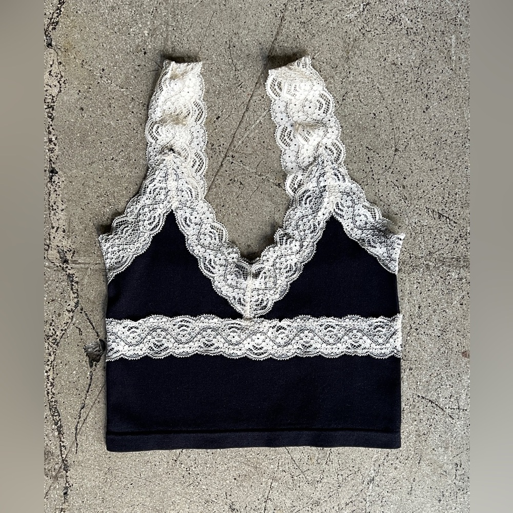 336B. Black Lace Trim Crop Top
